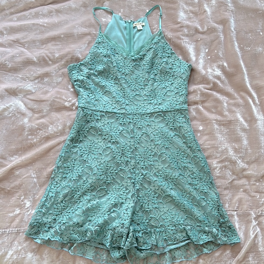 Francesca’s romper - brand miami - M - blue/green lace